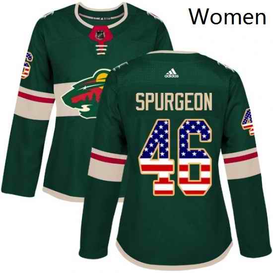Womens Adidas Minnesota Wild 46 Jared Spurgeon Authentic Green USA Flag Fashion NHL Jersey
